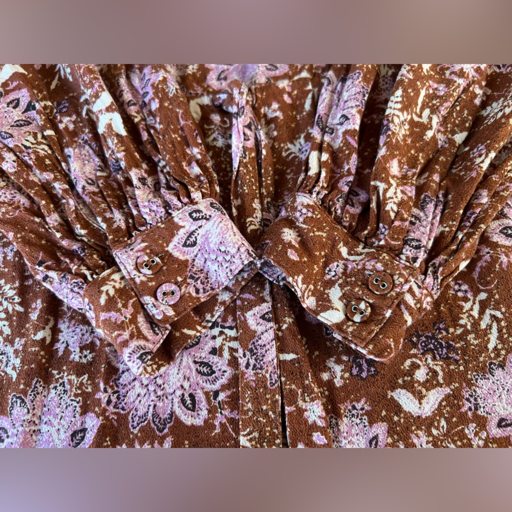 Free People Lux Floral Jumpsuit Women’s S Ruffle Drawstring Brown Pink Crop Leg - Picture 6 of 16